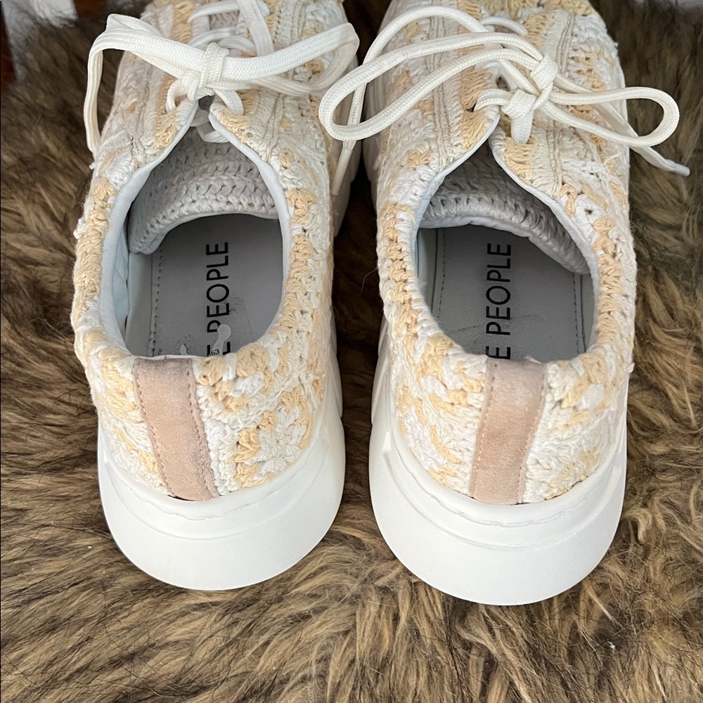 Free People Lace-Up Crochet Sneakers - Cream and Tan “Catch Me If You Can “ - Picture 8 of 10